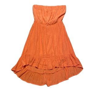 Maurices Strapless Dress Women’s XL Orange High Low Hem Casual Ruffle Flowy